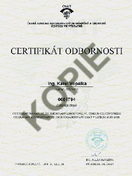 kopie profesního certifikátu odbornosti