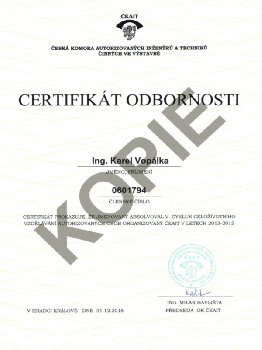 kopie profesního certifikátu odbornosti
